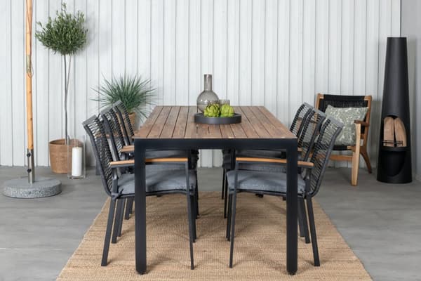 Bois Trädgårdset bord 90x205cm och 6 stole Dallas svart, natur.