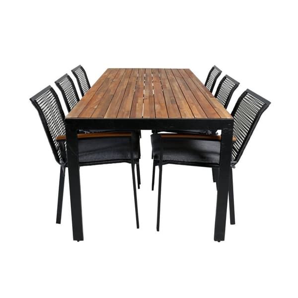 Bois Trädgårdset bord 90x205cm och 6 stole Dallas svart, natur.