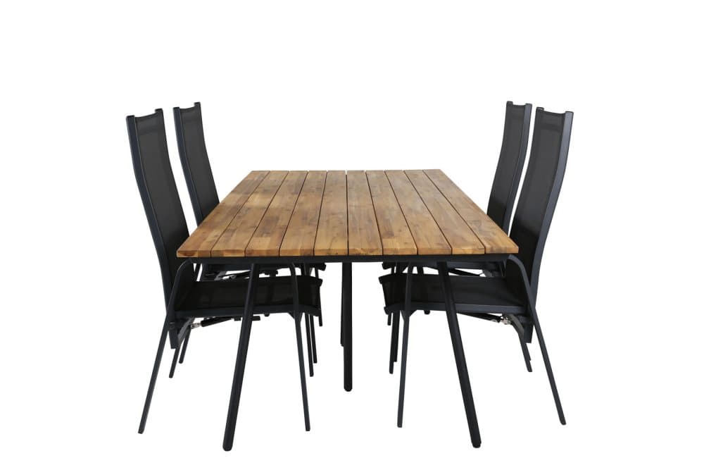 Chan Trädgårdset bord 100x200cm och 4 stole Copacabana svart, natur.