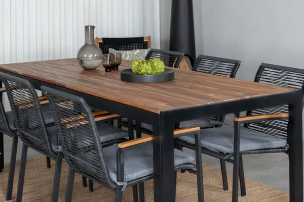 Bois hagesett bord 90x205cm og 6 stoler Dallas svart, natur.