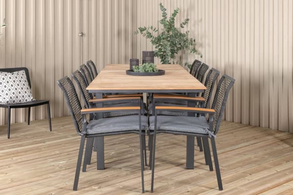 Mexico hagesett bord 90x160/240cm og 8 stoler Dallas svart, natur.