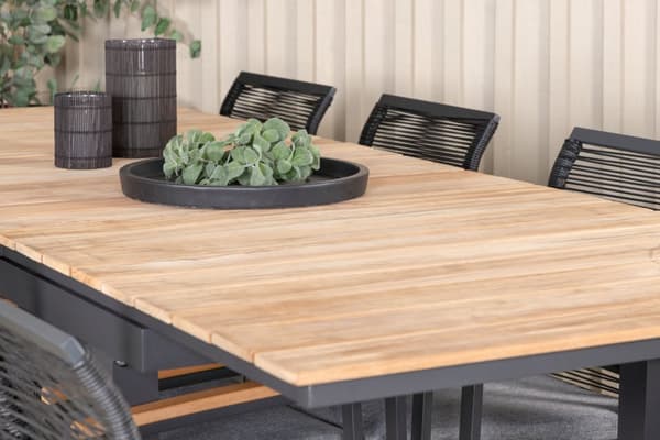 Mexico hagesett bord 90x160/240cm og 8 stoler Dallas svart, natur.