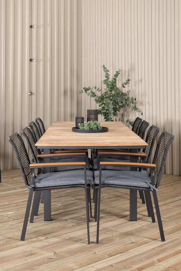 Mexico hagesett bord 90x160/240cm og 8 stoler Dallas svart, natur.