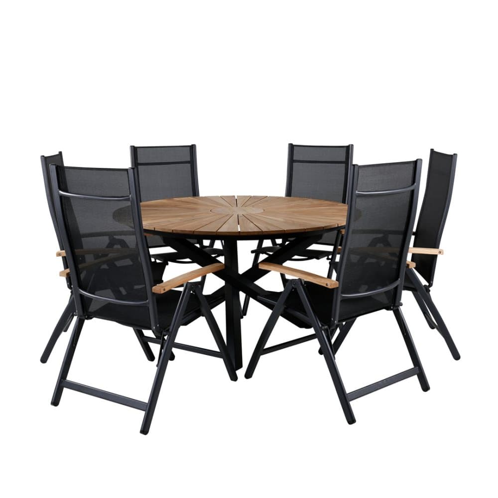 Mexico Trädgårdset bord Ø140cm och 6 stole L5pos Panama svart, natur.