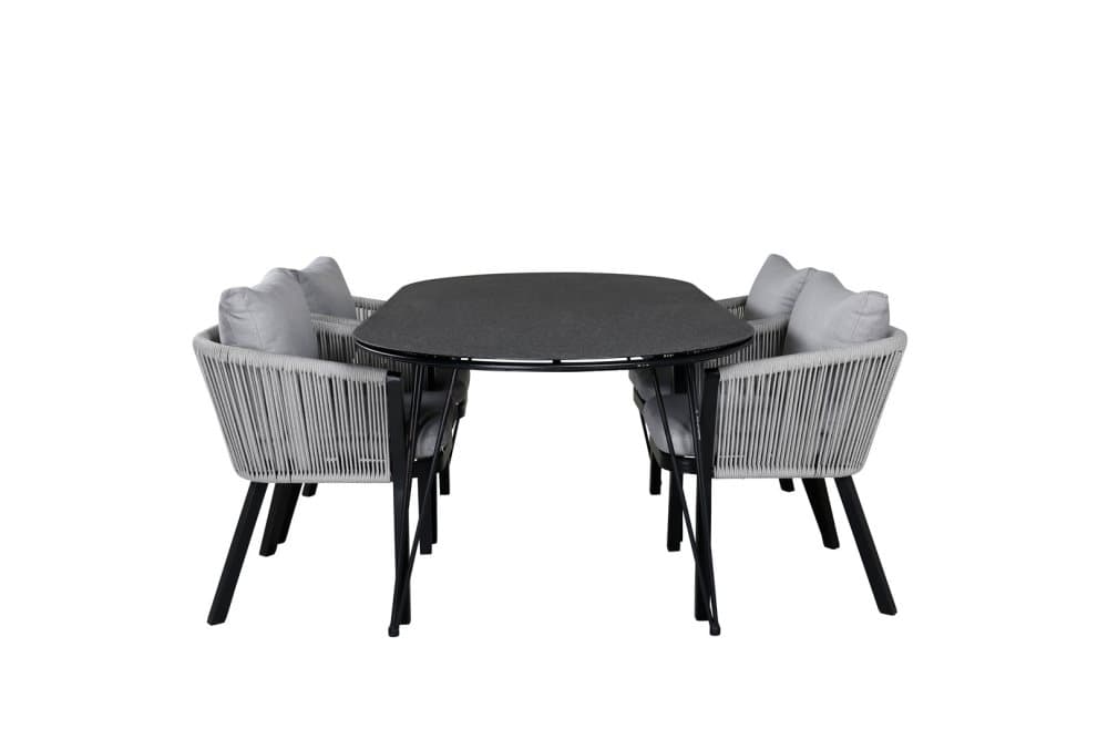 Viga Trädgårdset bord 100x200cm och 4 stole Virya vit, svart.