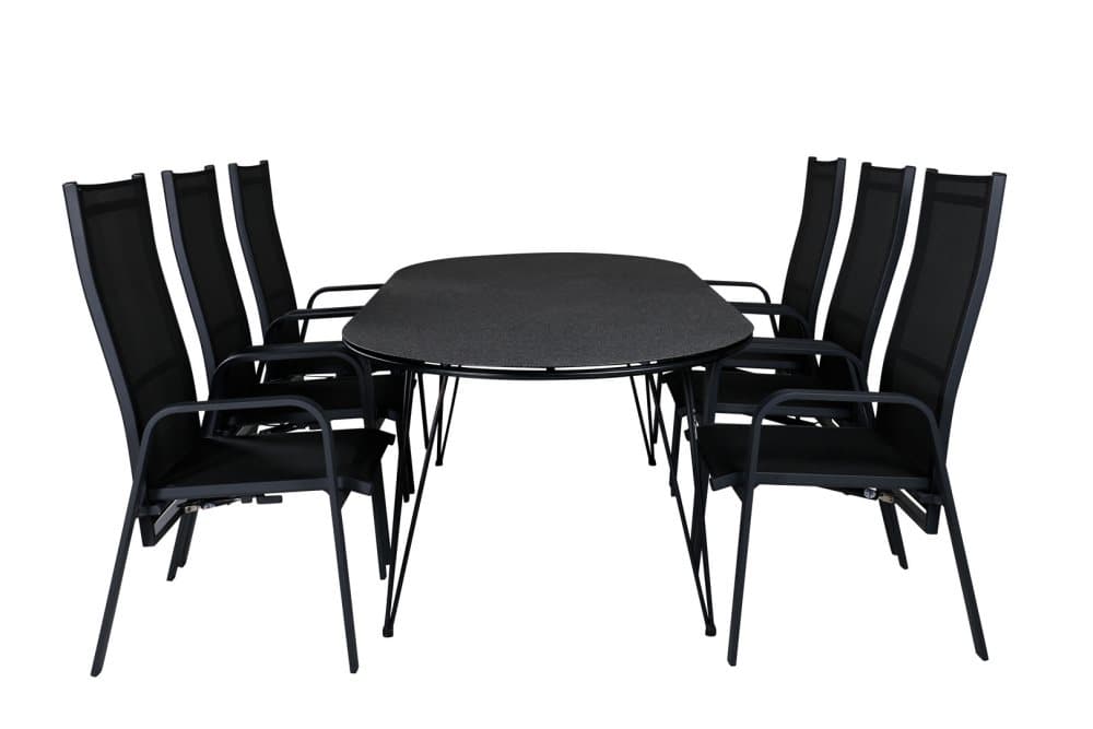 Viga Trädgårdset bord 100x200cm och 6 stole Copacabana svart.