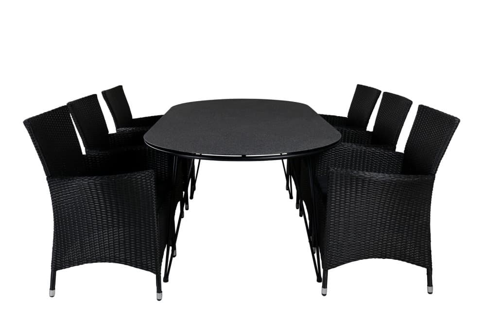 Viga Trädgårdset bord 100x200cm och 6 stole Knick svart.