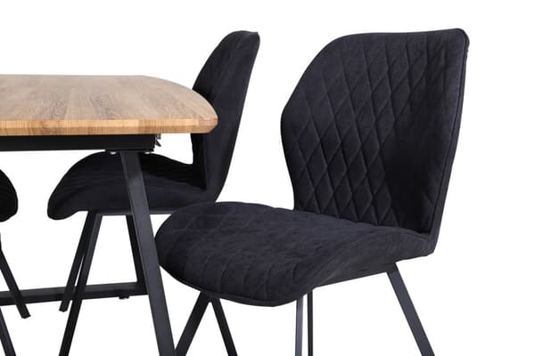 IncaNABL spisegruppe spisebord uttrekksbord lengde cm 160 / 200 el tre dekor og 4 Gemma spisestuestoler svart.