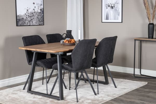 IncaNABL spisegruppe spisebord uttrekksbord lengde cm 160 / 200 el tre dekor og 4 Gemma spisestuestoler svart.