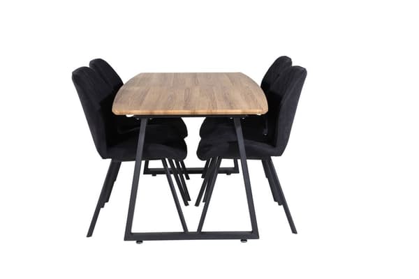 IncaNABL spisegruppe spisebord uttrekksbord lengde cm 160 / 200 el tre dekor og 4 Gemma spisestuestoler svart.