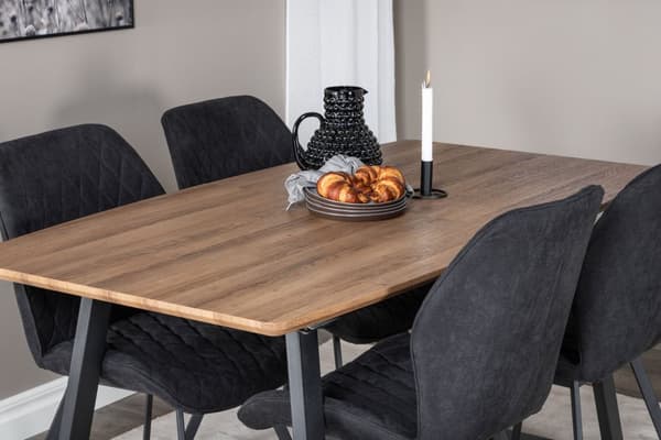IncaNABL matgrupp matbord utdragbart bord längd cm 160 / 200 el träd dekor och 4 Gemma matstola svart.