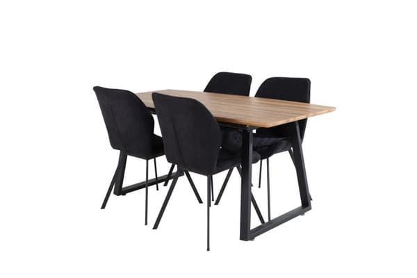 IncaNABL matgrupp matbord utdragbart bord längd cm 160 / 200 el träd dekor och 4 Gemma matstola svart.