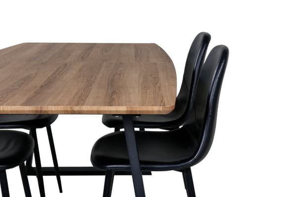 IncaNABL matgrupp matbord utdragbart bord längd cm 160 / 200 el träd dekor och 4 Polar matstola PU konstläder svart PU konstläder.