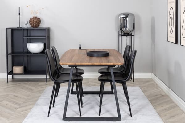IncaNABL matgrupp matbord utdragbart bord längd cm 160 / 200 el träd dekor och 4 Polar matstola PU konstläder svart PU konstläder.