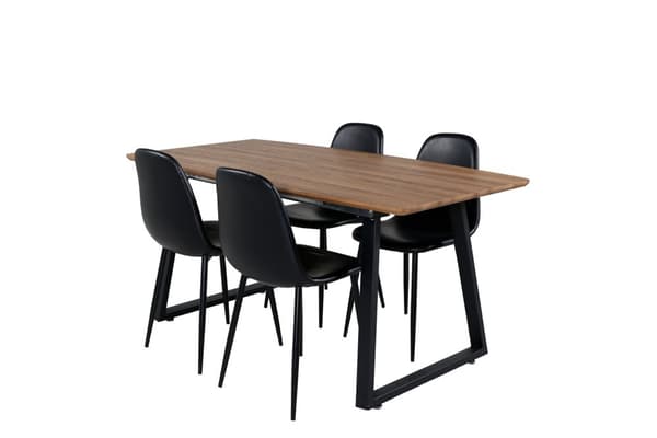 IncaNABL matgrupp matbord utdragbart bord längd cm 160 / 200 el träd dekor och 4 Polar matstola PU konstläder svart PU konstläder.