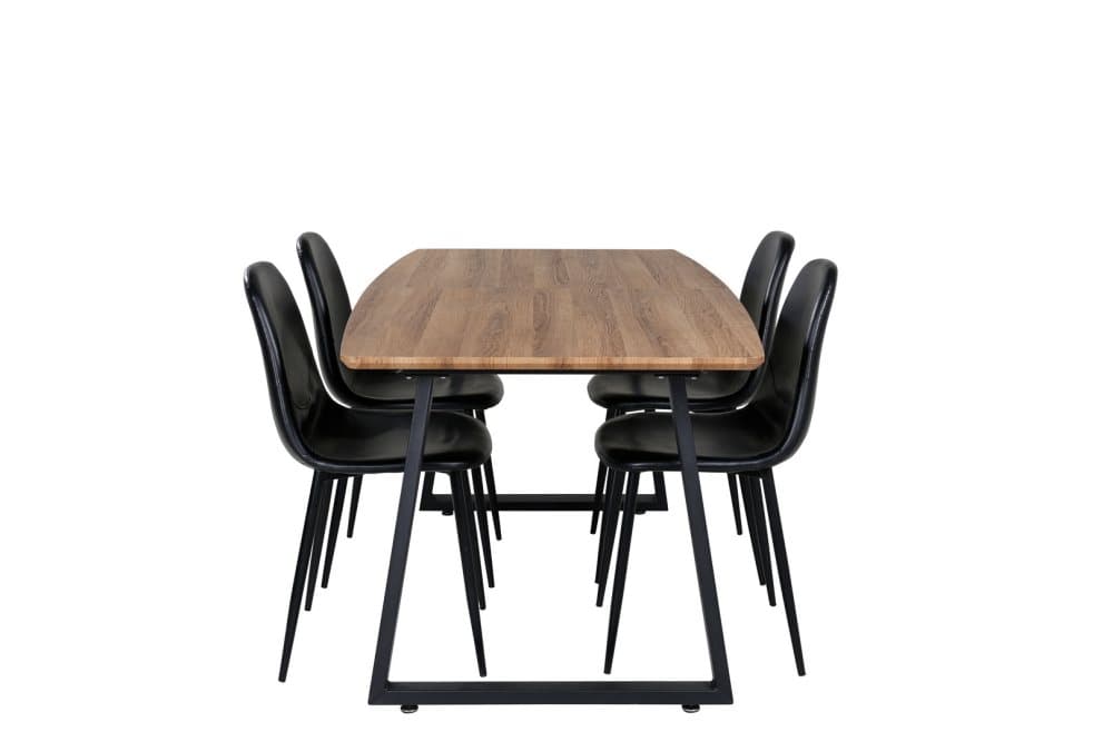 IncaNABL matgrupp matbord utdragbart bord längd cm 160 / 200 el träd dekor och 4 Polar matstola PU konstläder svart PU konstläder.