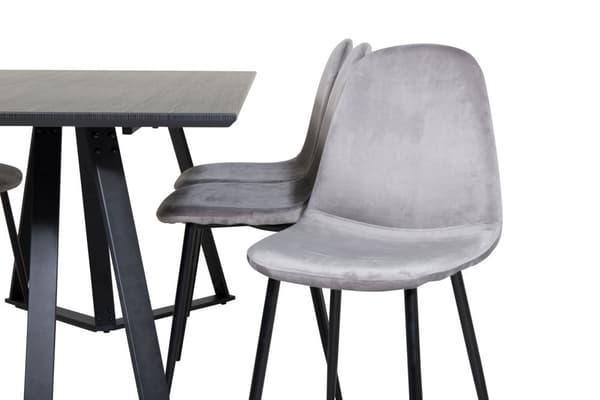 MarinaBLBL spisegruppe spisebord svart og 6 Polar spisestuestoler velour grå.