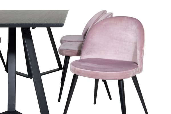 MarinaBLBL spisegruppe spisebord svart og 6 Velvet spisestuestoler velour rosa, svart.