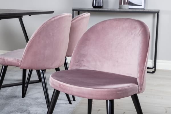 MarinaBLBL spisegruppe spisebord svart og 6 Velvet spisestuestoler velour rosa, svart.