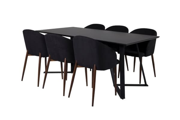 MarinaBLBL spisegruppe spisebord svart og 6 Arch spisestuestoler svart.