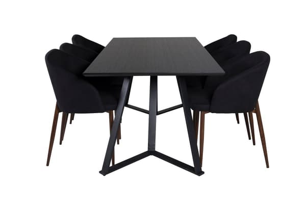 MarinaBLBL spisegruppe spisebord svart og 6 Arch spisestuestoler svart.