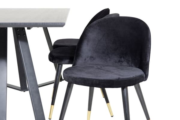 MarinaBLBL spisegruppe spisebord svart og 6 Velvet spisestuestoler velour svart, messing dekor.