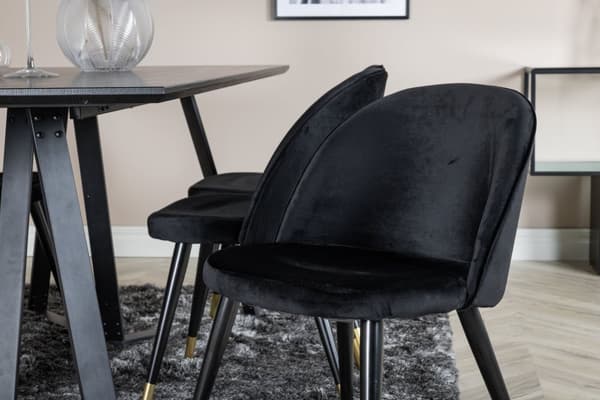 MarinaBLBL spisegruppe spisebord svart og 6 Velvet spisestuestoler velour svart, messing dekor.