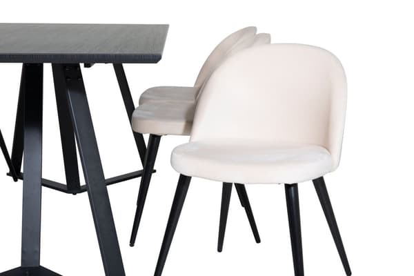 MarinaBLBL spisegruppe spisebord svart og 6 Velvet spisestuestoler velour beige, svart.