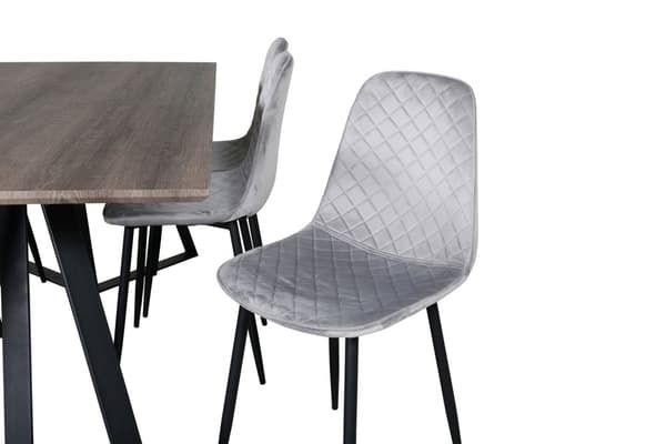 MarinaGRBL spisegruppe spisebord el tre dekor grå og 6 Polar Diamond spisestuestoler velour grå.