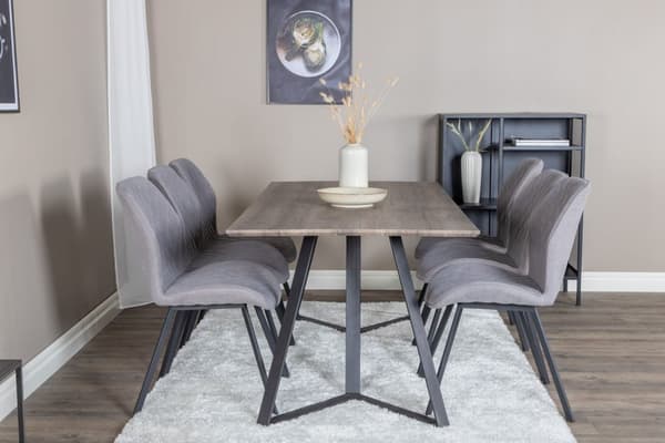 MarinaGRBL spisegruppe spisebord el tre dekor grå og 6 Gemma spisestuestoler grå.