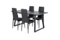 Miniatyrbilde 2 av 6: IncaBLBL spisegruppe spisebord uttrekksbord lengde cm 160 / 200 svart og 4 Slim High Back spisestuestoler PU kunstskinn svart.