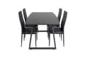 Miniatyrbilde 1 av 6: IncaBLBL spisegruppe spisebord uttrekksbord lengde cm 160 / 200 svart og 4 Slim High Back spisestuestoler PU kunstskinn svart.