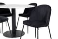 Miniatyrbilde 2 av 6: EstelleØ106WHBL spisegruppe spisebord hvit, marmor og 4 Wrinkles spisestuestoler velour svart.