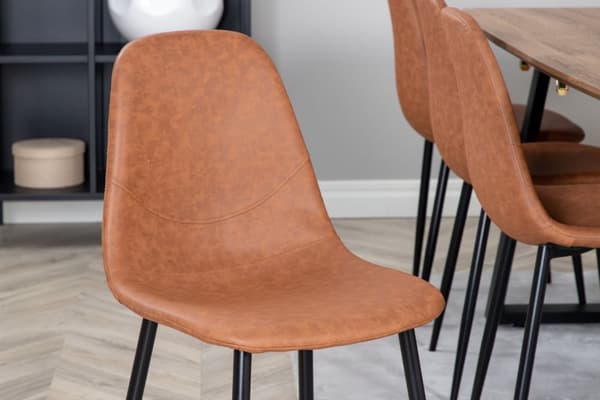 IncaNABL spisegruppe spisebord uttrekksbord lengde cm 160 / 200 el tre dekor og 8 Polar spisestuestoler PU kunstskinn brun.