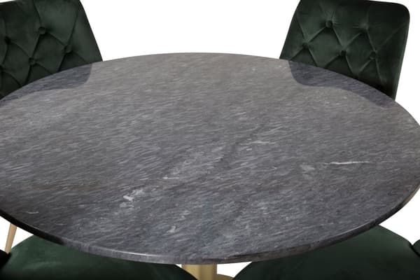 EstelleØ106BLBR matgrupp  svart, marmor och 4 Velvet Deluxe matstola velour grön, mässing dekor.