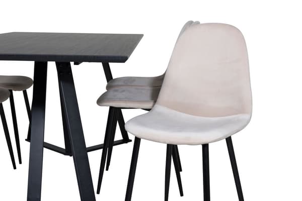 MarinaBLBL matgrupp  svart och 6 Polar matstola velour beige.