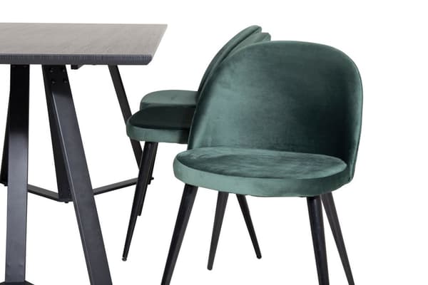MarinaBLBL spisebordssæt spisebord sort og 6 Velvet stole velour grøn, sort.