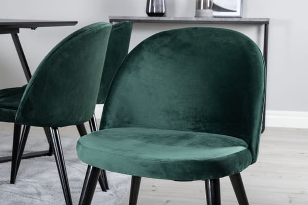 MarinaBLBL spisebordssæt spisebord sort og 6 Velvet stole velour grøn, sort.