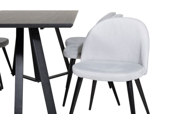 MarinaBLBL matgrupp  svart och 6 Velvet matstola sammet ljusgrått, svart.