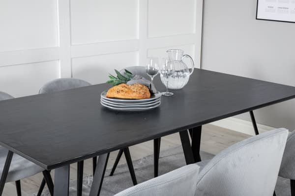 MarinaBLBL matgrupp  svart och 6 Velvet matstola sammet ljusgrått, svart.