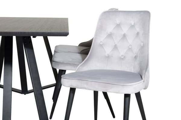 MarinaBLBL matgrupp  svart och 6 Velvet Deluxe matstola velour ljusgrått.