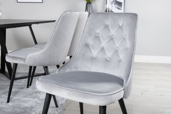 MarinaBLBL matgrupp  svart och 6 Velvet Deluxe matstola velour ljusgrått.