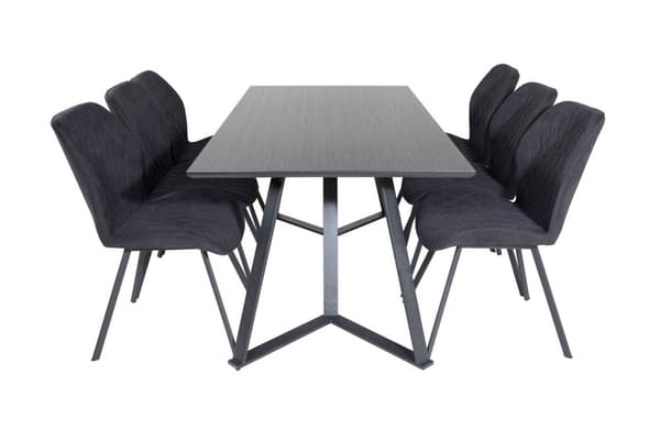 MarinaBLBL spisebordssæt spisebord sort og 6 Gemma stole sort.