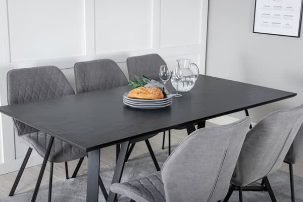 MarinaBLBL spisebordssæt spisebord sort og 6 Gemma stole grå.