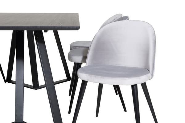 MarinaBLBL matgrupp  svart och 6 Velvet matstola velour ljusgrått.