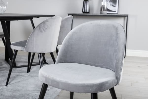 MarinaBLBL matgrupp  svart och 6 Velvet matstola velour ljusgrått.