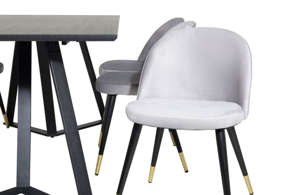 MarinaBLBL matgrupp  svart och 6 Velvet matstola velour ljusgrått.