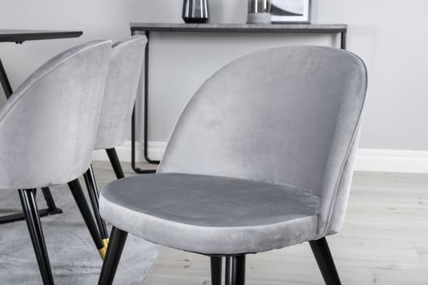 MarinaBLBL matgrupp  svart och 6 Velvet matstola velour ljusgrått.