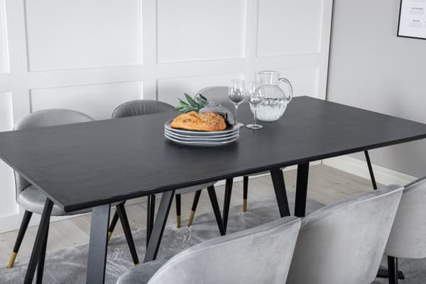 MarinaBLBL matgrupp  svart och 6 Velvet matstola velour ljusgrått.