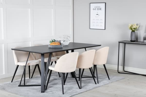MarinaBLBL matgrupp  svart och 6 Velvet matstola velour beige, svart.